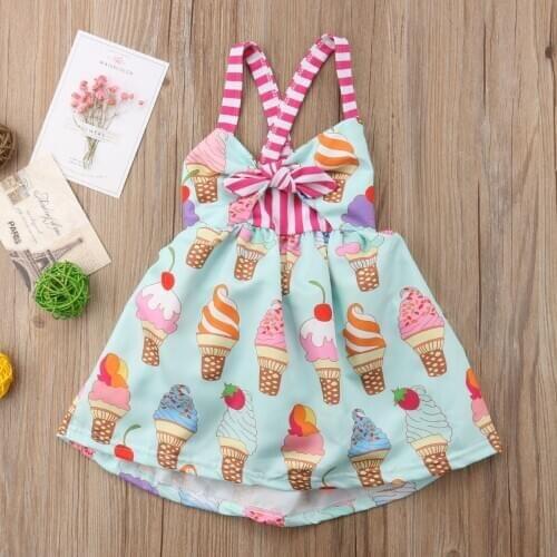Fashion Kids Girls Summer Clothing Baby Girl Icecream Dress Children Halter Backless Tutu Sundress Beach Clothes ropa de bebe