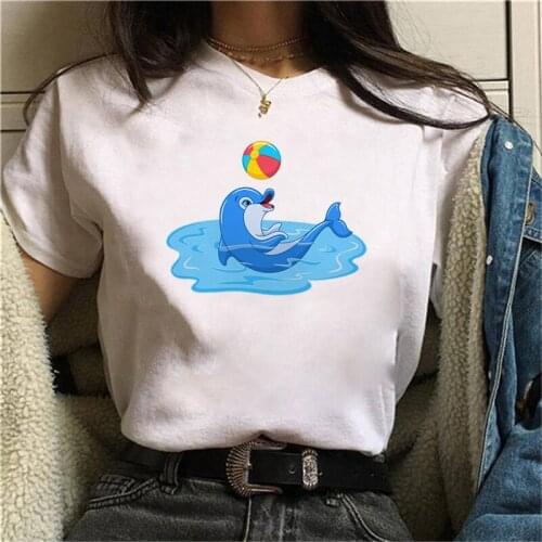 Fashion Cartoon whale theme T Shirt Women Lovely Print Short Sleeved O-neck T-shirt Vintage Ullzang Tshirt Harajuku Tops
