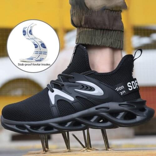 2021 Men Ankle Work Safety Boots Anti-Smashing Anti-Piercing Lightweight Male Steel Toe Black Shoes Breathable Construction Site