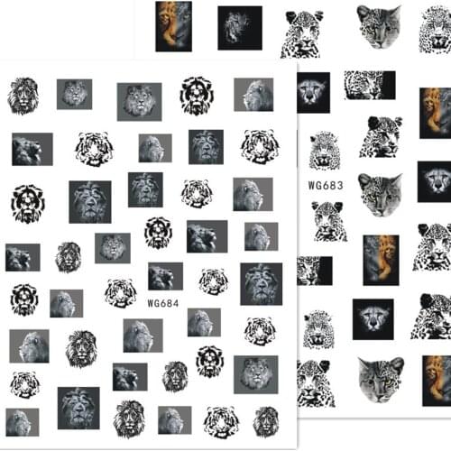 Newest WG 683 684 tiger design 3D nail art sticker decal stamping back gule DIY nail decoration tools
