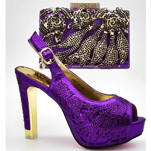 Latest African Wedding Shoe and Bag Set Decorated with Rhinestone Nigerian Shoes and Matching Bags Luxury Women Shoes High Heels