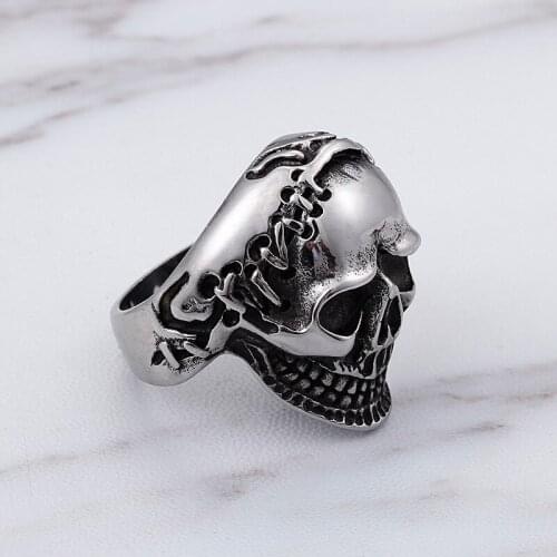 New skull retro fashion jewelry punk style mens titanium steel ring fashion jewelry