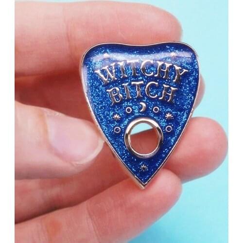 Ouija Board Witchy Blue Glitter Brooch Pins Enamel Metal Badges Lapel Pin Brooches Jackets Jeans Fashion Jewelry Accessories