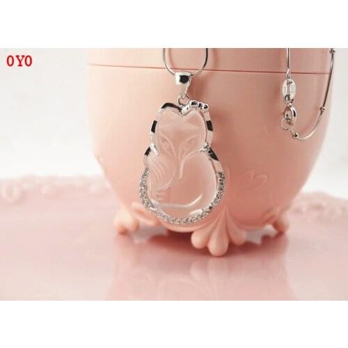 Real s925 sterling silver white crystal little fox sterling silver bezel diamond necklace pendant