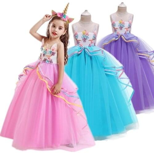 Fancy Kids Dresses For Girls Unicorn Birthday Party Dress Children Clothing Long Gown Vestidos Teenage Girl Clothes 8 10 12 14T
