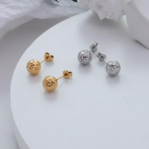 Gold Plated Stainless Steel Ball Stud Earrings For Women Ear Accessories, Cute Irregualr Surface Earings Fashion Jewelry 2021
