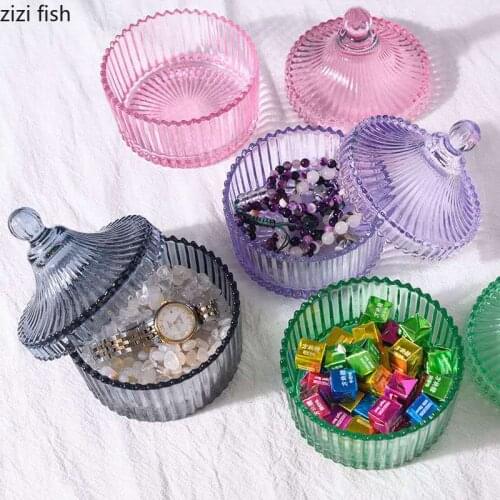 Multicolor Glass Storage Jar with Lid Decorative Candy Pot Crystal Jar Aromatherapy Can Cosmetic Containers Jewelry Organizer