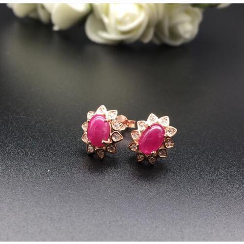 Real ruby stud earring Free shipping Natural real ruby 925 sterling silver 4*6mm