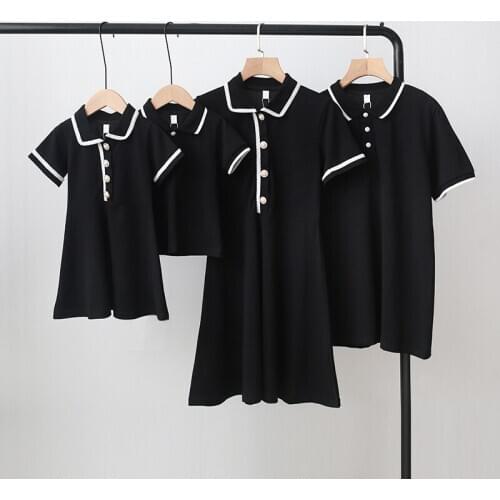 Family Matching Outfits Summer Fashion Lapel Short Sleeve Dress for Mother and Daughter Father Son Matching Tshirt Family Look