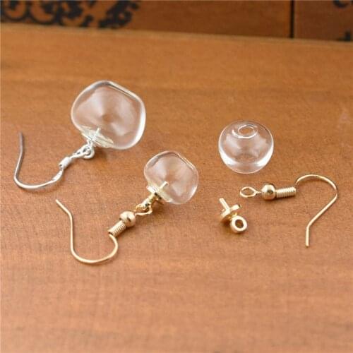 2pairs apple shape hollow glass ball earring wire cap set glass vials glass earrings DIY Earrings Jewelry Earings