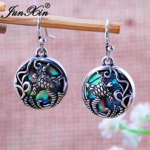 Boho Beach Animal Turtle Dangle Earrings Antique Style Rainbow Shell Round Drop Earrings For Women Ladies Vintage Party Jewelry