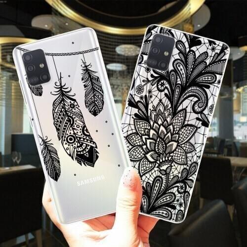 Black Sexy Floral Mandala Lace Flower Silicone Case Cover For Samsung A51 A71 A01 A10 A11 A21S A30 A31 A40 A41 A50 A60 A70 A50S