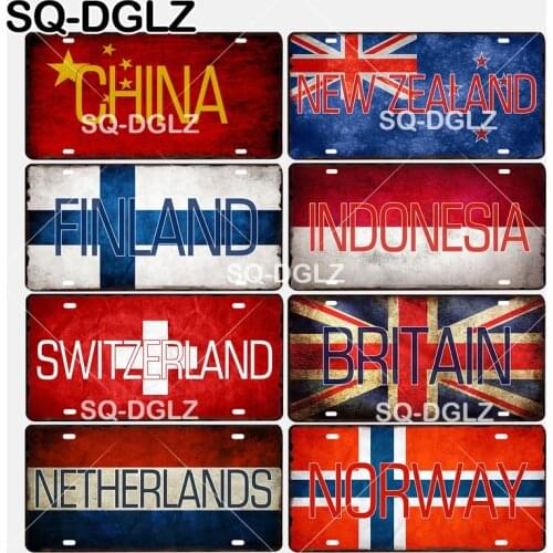 [SQ-DGLZ]China/New Zealand/Finland/Indonesia/Switzerland/Britain/Netherlands/Norway National Flag Metal Sign Wall Decor Plaques