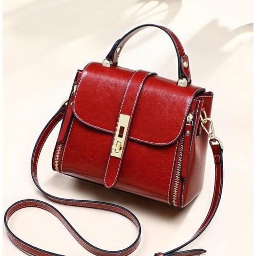 Bag Womens bag new leather carry-on bag simple wax leather one-shoulder messenger bag cross-border trend