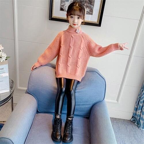Baby teenage Girls Sweater Girls Sweaters turtleneck winter thicken warm Knitted Kids Clothing Girls Pullover7 8 10 years