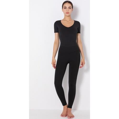 Nude Skin-Friendly Body Sculpting Women Yoga Set Workout Clothing Fitness Short Sleeves Crop Top High Waist Leggings Sport Suits