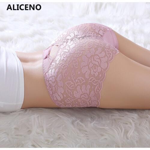3pcs/Lot M-3XL 45-95KG Wear Sexy Silks Lace Back with Bow Womens Underwear Hollow Out Breathable Briefs Transparent Panties