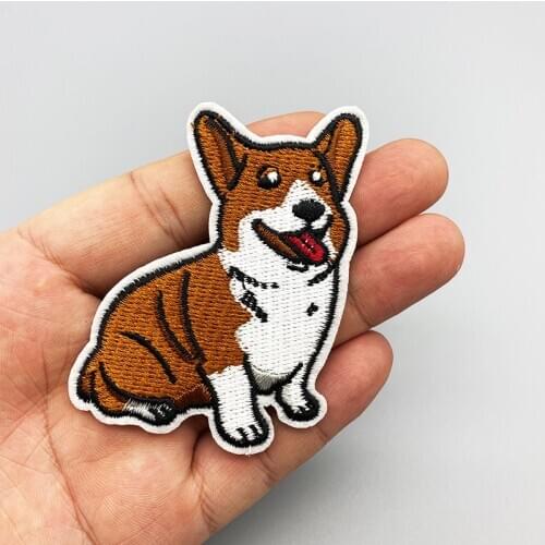 Corgi dog Embroidered patch Iron On Clothes For Clothing Stickers Wholesale Cartoon Badges Applique DIY Sewing Decorative
