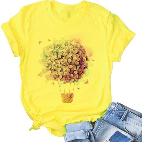 Yellow T Shirt Women 2021 New Summer Short Sleeve Floral Flower Fashion Lady Top Tshirt Ladies Womens Graphic Female Tee T-Shirt