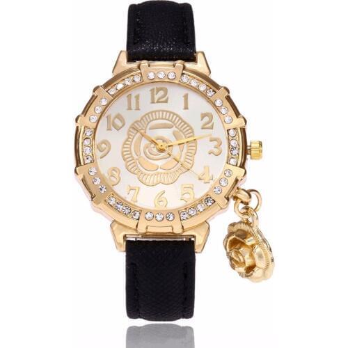 Women Watches 2017 Fashion Causal Ladies Bracelet Watches Quartz Wristwatch for Women Relogio Feminino Rose Pendant Dress Clock