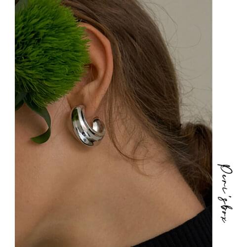 PerisBox Hollow Wide Chunky Hoop Earrings O Shape Geometric Earrings for Women Circle Minimalist Earrings Hoops 2020 Jewelry