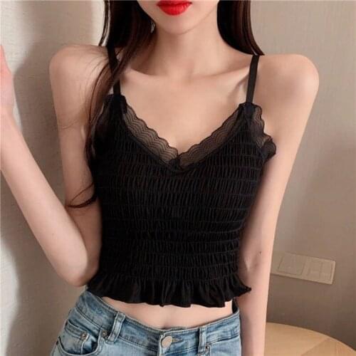 2021 Womens Spring And Summer New French Lace Crop Top Small Camisole Base Underwear With Chest Pad Black White