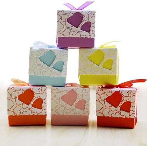 10pcs Novelty Double Hollow Love Heart Design Wedding Favor Candy Boxes Gift Boxes with Ribbon