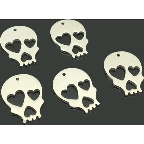 10pcs Love Skull Stainless Steel One Hole Pendant High Polished Stainless Steel Skullcandy Charm for DIY Jewelry Making