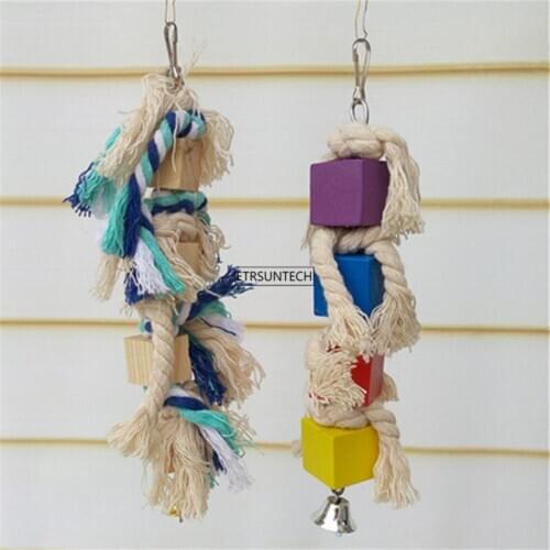 100pcs Natural Wooden Birds Parrot Colorful Toys Chew Bite Hanging Cage Balls Ropes Hanging Cage Toy