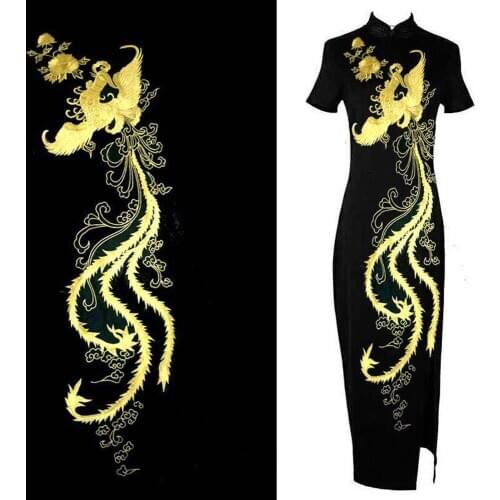 5pieces Large Gold Metallic Phoenix Applique Lace Embroidery Patches Embellishment For Wedding Dress Sewing Accessories T2747