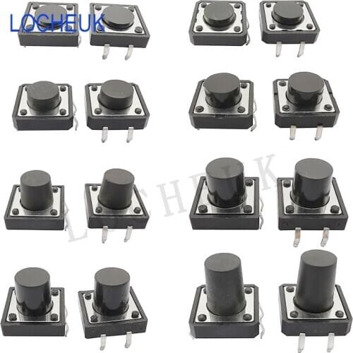 50PCS 12x12mm Panel PCB DIP 4 Pin Momentary Tactile Tact Mini Push Button Switch Self-reset Micro Switch 12*12*4.3-12MM