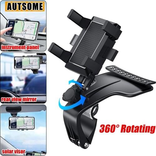 Car Multifunctional Mobile Phone Bracket 360 Degree Sun Visor Mirror Dashboard Mount GPS Stand Phone Holder With Parking Card