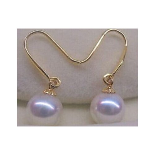 Free shipping>>>>noble jewelry a pair of AAA 10-9mm round Akoya white pearl earrings14K