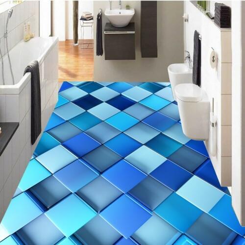Free Shipping self-adhesive corridor bathroom flooring wallpaper mural Abstract blue dynamic box 3d flooring home decoration