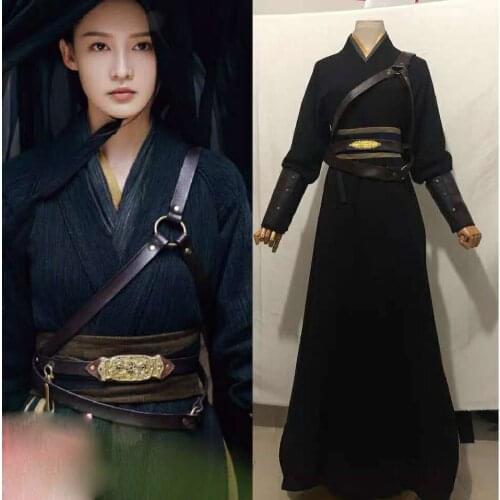 Black Swordlady Female Costume Hanfu Actress Shen LiGe for TV Play The Song of Glory JinXiuNanGe Actress Li Qin Drama Hanfu