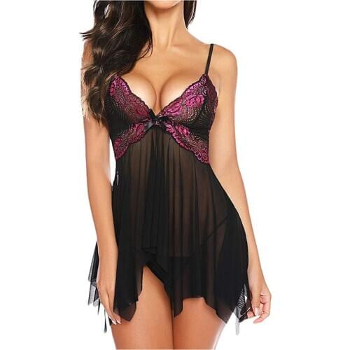 Women Sexy Lingerie Floral Lace Babydolls Deep V Neck Sexy Underwear Transparent Erotic Lingerie Sex Sleepwear Plus Size S-3XL