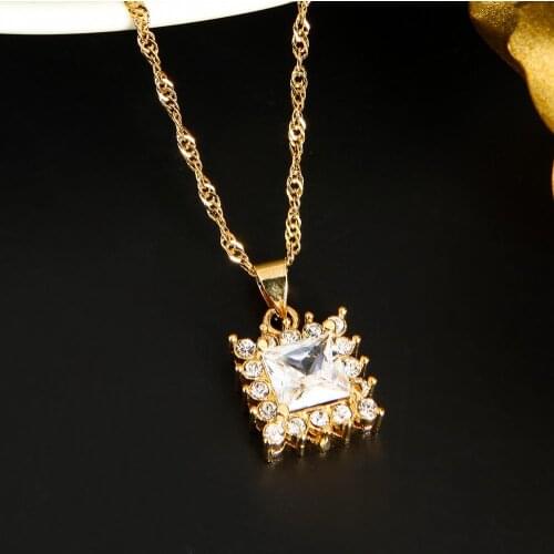 Ethiopian Fashion Golden Geometric Crystal Stone Pendant Necklace Rhinestone Jewelry
