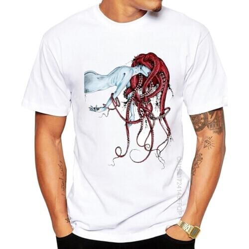 Newest 100% Cotton Designer Men T-shirt Crew Neck Geek Tops Punk Girl Octopus Hair Rainbow Printed Hipster Tees