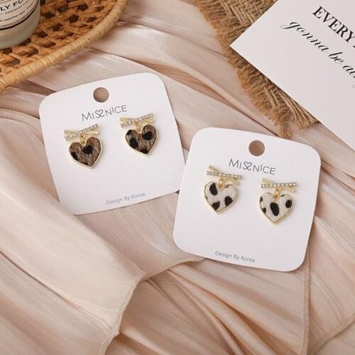 Leopard Heart Bow Rhinestone Drop Ear Fashion Elegant Cute Earrings For Women Good Gift Japanese and Korean Hot