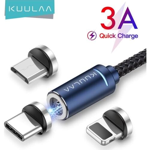 KUULAA Magnetic Cable USB Type C Micro for iPhone 3A Fast Charging Cord USB Data Charging Wire LED Lighting Magnet Type-C Charge