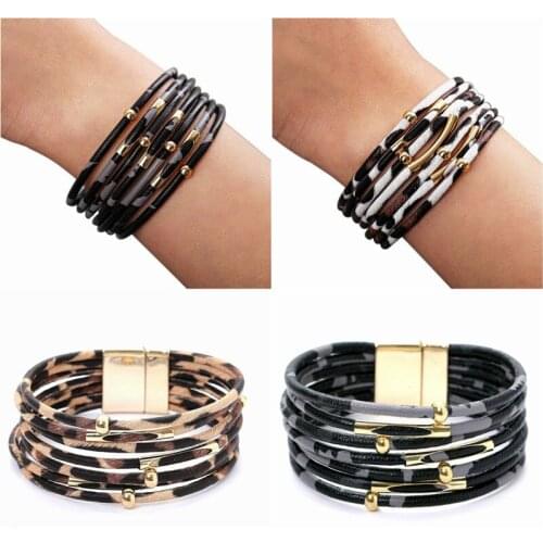 Magnetic Leather Bracelet Bohemian Leopard Print Fashion New Gift Trendy Bangle