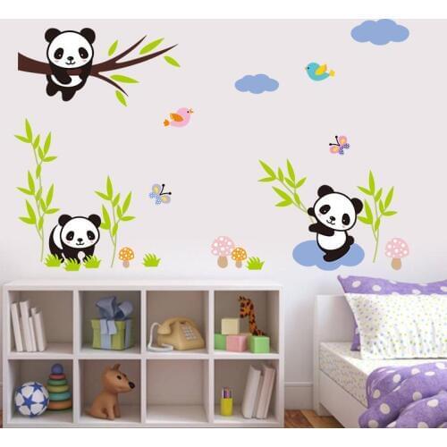 Lovely naughty baby pandas China wall stickers kids gift room home decor diy animals decals mural art pvc cartoon posters 1310