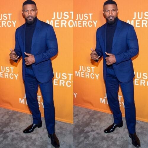 Fashion Royal Blue Men Formal Suits Two Button Peaked Lapel Groom Wedding Tuxedos Best Men Groomsmen Prom Party Blazer 2 pieces