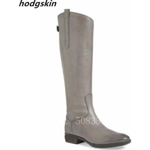 2019 New Arrival Men Genuine Leather Chelsea Boots Knee High Grey Slip On Men Boots Low Heel Party Wedding Shoes Trainers Winter