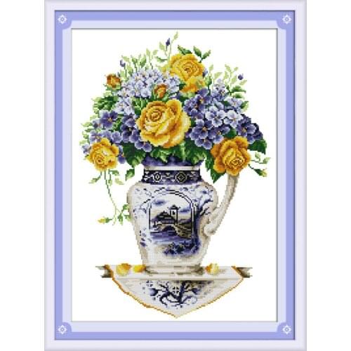 Flower & Scenery 14ct Counted Cross Stitch Kit 11ct Printed Stamped Fabric Embroidery DIY Needlework Wall Decor