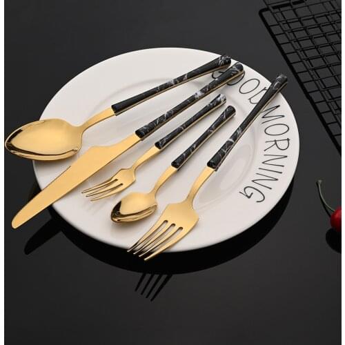 5/10/20Pcs Flatware Cutlery Set Durable Stainless Steel Tableware Wooden Handle Gold Dinnerware Kitchen Dinner Spoon Fork Set
