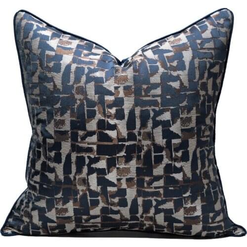 Pillowcase Small Lattice Dark Blue Sofa Cover Satin Single-sided Printing Cushion Cover Polyester Pillowcase
