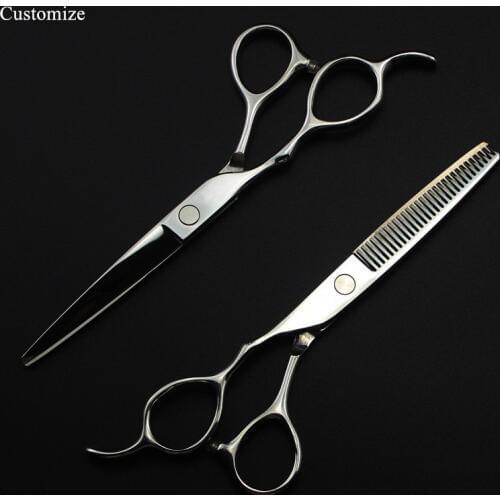Customize logo Japan 440c Left hand 5.5/6 inch silver hair scissors cutting barber makeup thinning shears Hairdresser scissors