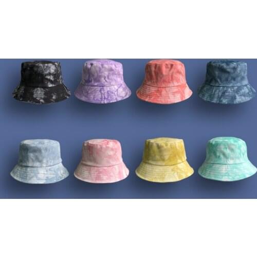 New Fashion Cotton Foldable Tie Dye Bucket Hat Double-Sided Hip Hop Flat Fisherman Cap Women Men Outdoor Summer Sunscreen Hat