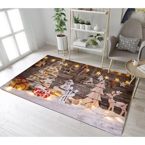 Living Room Cushion Childrens Room Floor Carpet Bathroom Area Rugs Indoor Non-Slip Mat Wood Board Christmas Trees Elks And Gift
